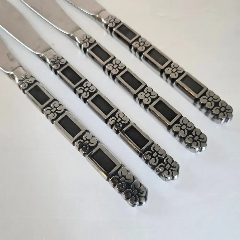 Oneida Community MADRID Butter Dinner Knives 4 Black Accent Stainless Flatware
